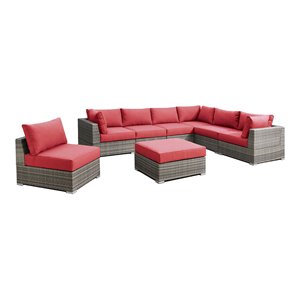 Infini Furnishings 8-piece 132&quotx102&quot Fabric Modular Patio Sofa Set in Red/Gray