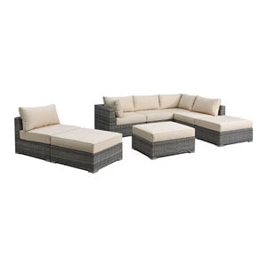 Infini Furnishings 8-piece 102&quotx96&quot Fabric Modular Patio Sofa Set in Beige/Gray