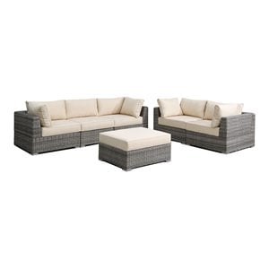 Infini Furnishings 6-piece 102&quotx36&quot Fabric Modular Patio Sofa Set in Beige/Gray