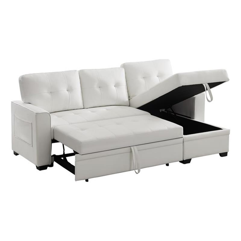 Infini Reversible Faux Leather Pocket Sleeper Sofa in White