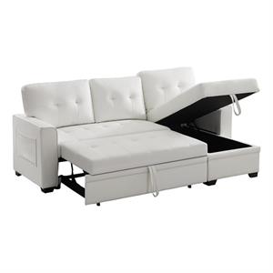 Infini Reversible Faux Leather Pocket Sleeper Sofa in White