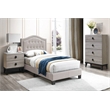 Upholstered Bed Frame with Tufted Button Nailhead Headboard - Beige Twin Size