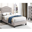 Upholstered Bed Frame with Tufted Button Nailhead Headboard - Beige Twin Size