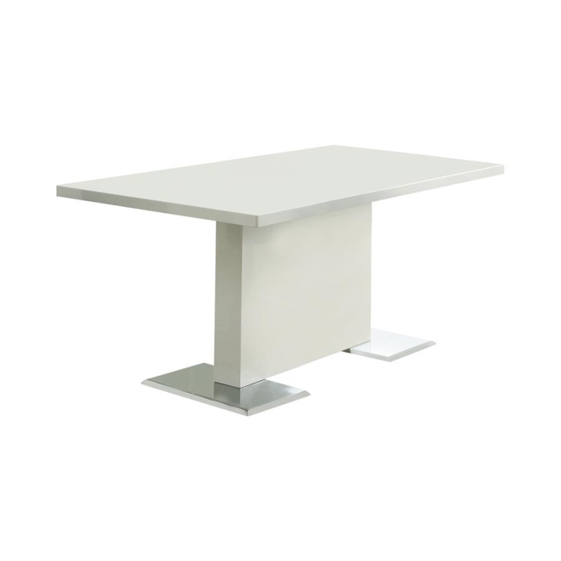 7 Pcs Dining Set T-shape Glossy White Dining Table with 6 Faux Leather Chairs