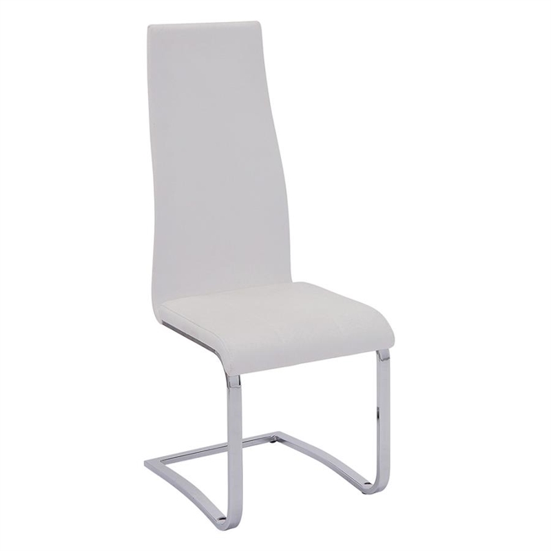 7 Pcs Dining Set T-shape Glossy White Dining Table with 6 Faux Leather Chairs