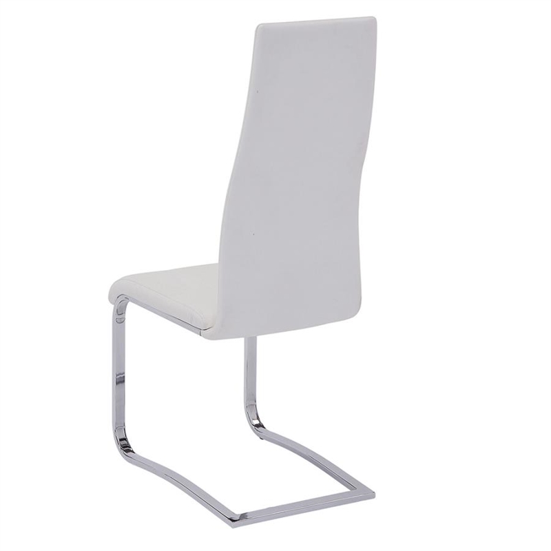 7 Pcs Dining Set T-shape Glossy White Dining Table with 6 Faux Leather Chairs