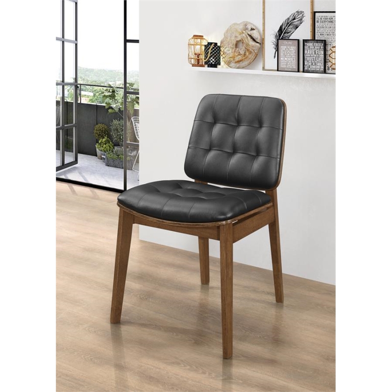7 Pcs Dining Set-Butterfly Leaf Dining Table with 6 Black Faux Leather Chairs