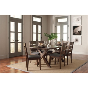 7 Pcs Wooden Dining Set X-Shape Dining Table with 6 Slatted Wood Chairs