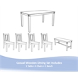 6 Pcs Wooden Set - Dining Table with 4 Chairs and Kitchen Bench in Grey Finish