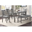 6 Pcs Wooden Set - Dining Table with 4 Chairs and Kitchen Bench in Grey Finish