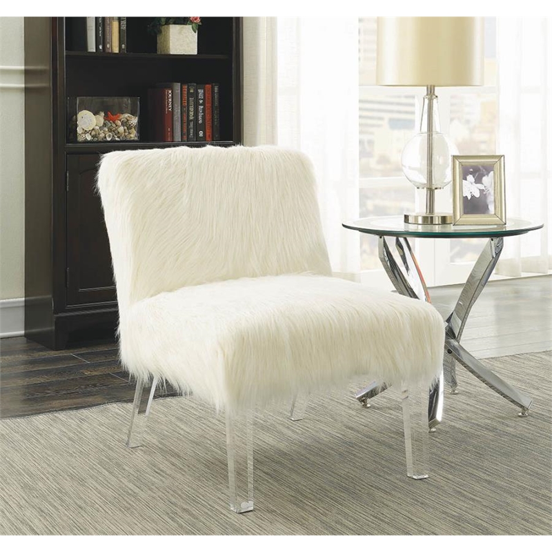 Faux Sheep-fur Upholstered Accent Chair with Clear Acrylic Legs Design