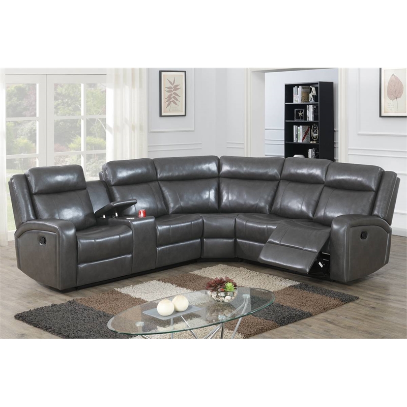INFINI FURNISHINGS Vegan Leather Power Motion Reclining Sofa Sectional in Taupe