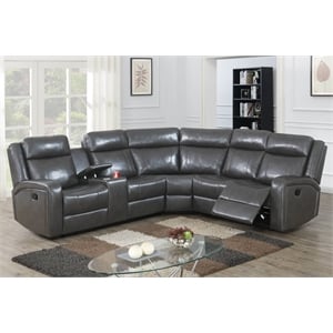 INFINI FURNISHINGS Vegan Leather Power Motion Reclining Sofa Sectional in Taupe