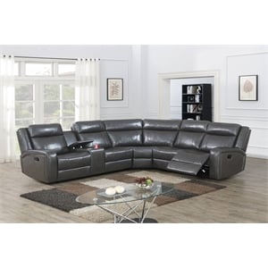 INFINI FURNISHINGS Vegan Leather Motion Reclining Sofa Sectional in Taupe