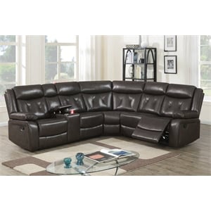 Vegan Leather Power Motion Reclining Sofa Sectional in Dark Brown
