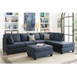 Sectional Sofa Couch with Reversible Chaise and Ottoman in Dark Blue