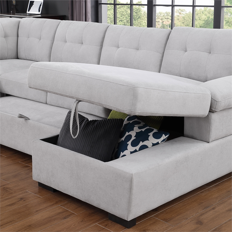 U-Shaped Sleeper Sectional Sofa Pull Out Bed Storage Chaise Seats 6 Sofabed