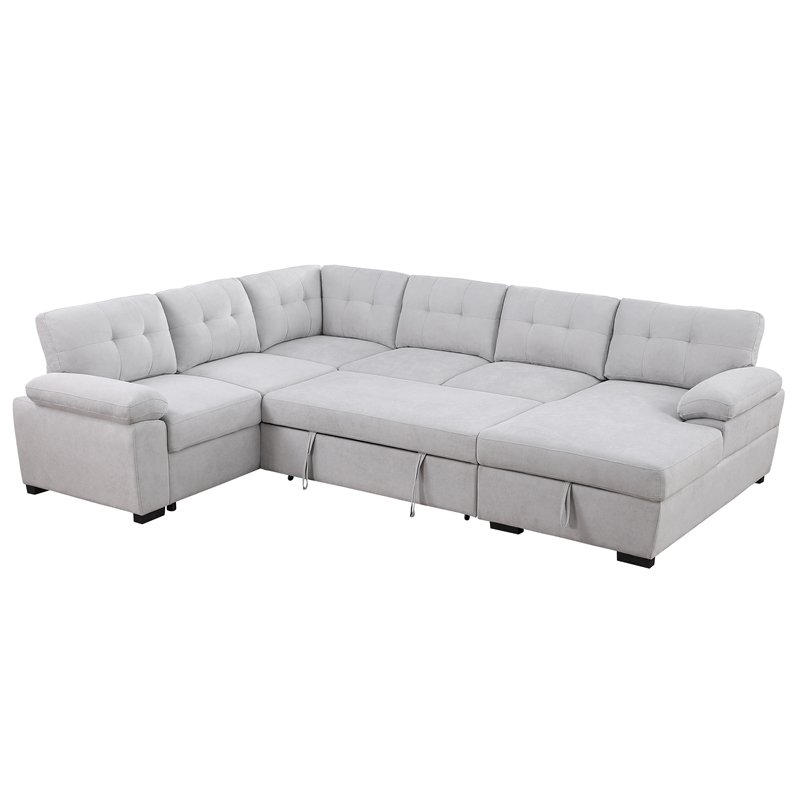 U-Shaped Sleeper Sectional Sofa Pull Out Bed Storage Chaise Seats 6 Sofabed