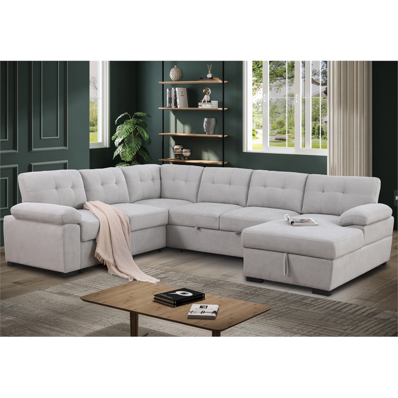 U-Shaped Sleeper Sectional Sofa Pull Out Bed Storage Chaise Seats 6 Sofabed