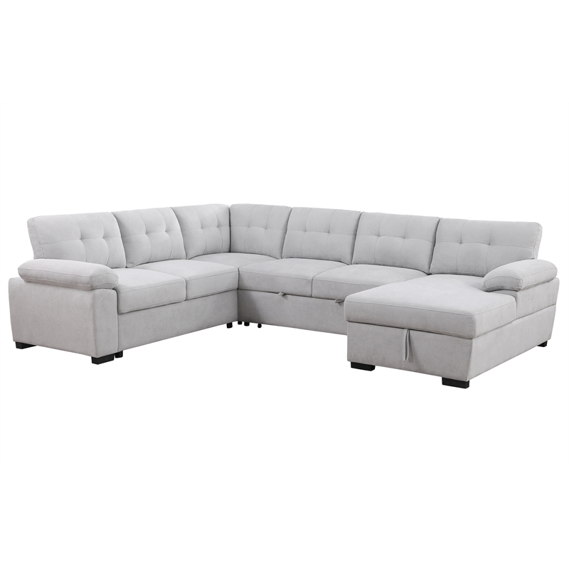 U-Shaped Sleeper Sectional Sofa Pull Out Bed Storage Chaise Seats 6 Sofabed