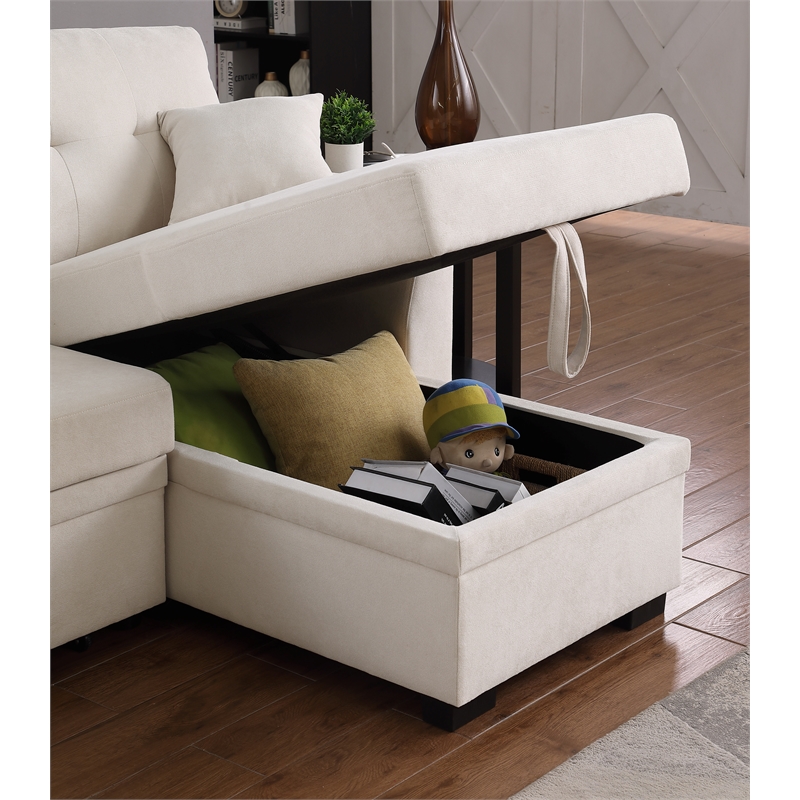 Reversible Sleeper Sectional Sofa with Storage Chaise and Pull Out Sleeper Bed