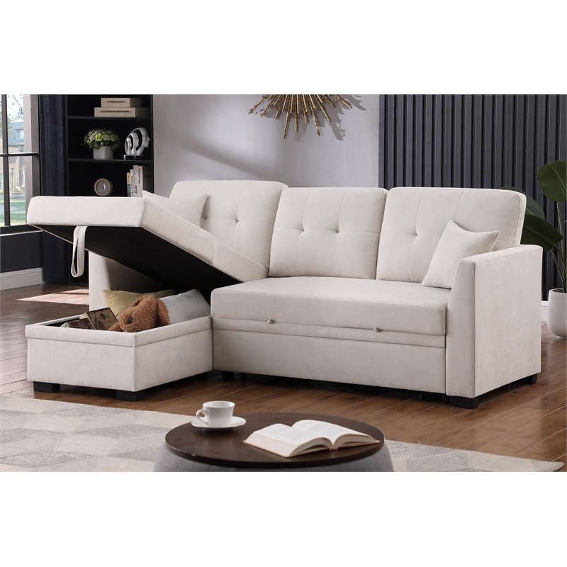 Reversible Sleeper Sectional Sofa with Storage Chaise and Pull Out Sleeper Bed