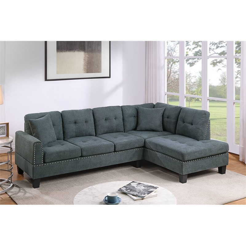 2-PC Sectional Sofa with Modern Nailheads Design-Ash Black