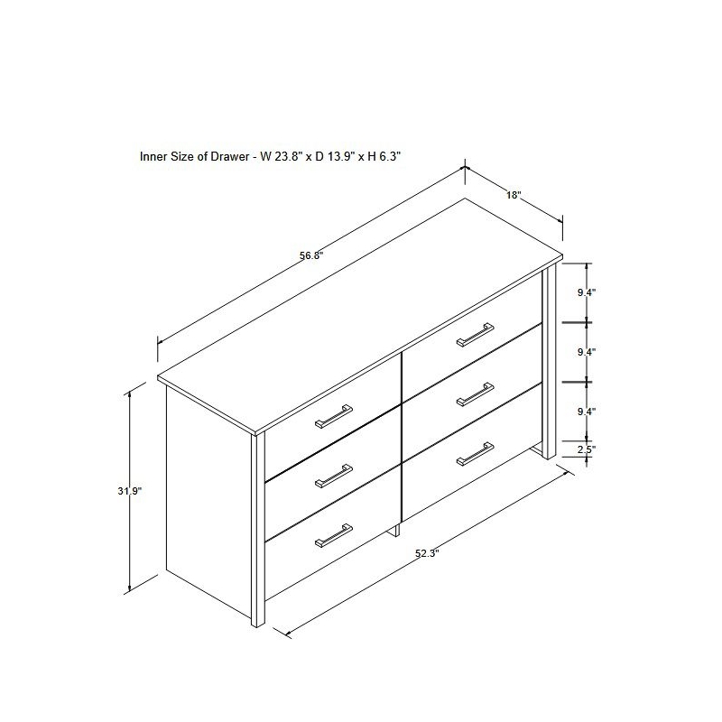 6-Drawer Dresser Buffet Wood Storage Cabinet for Bedroom Living Room or Office