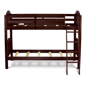 East West Furniture Verona 63&quot Wood Twin Bunk Bed with Guard Rails in Java Brown