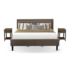 East West Furniture 3-piece Wood King Bedroom Set in Brown/Distressed Jacobean