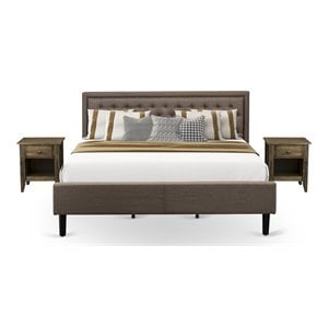 East West Furniture 3-piece Wood King Bedroom Set in Distressed Jacobean/Brown