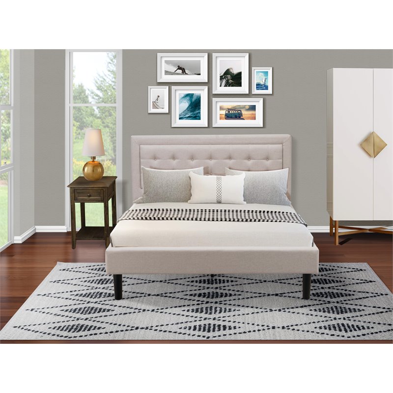East West Furniture 2-piece Wood Platform Bedroom Set in Mist Beige/Jacobean