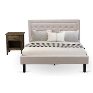 East West Furniture 2-piece Wood Queen Bedroom Set in Mist Beige/Walnut