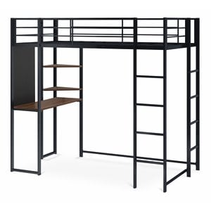 East West Furniture Buckland 42&quot Metal Twin Loft Bed in Powder Coating Black