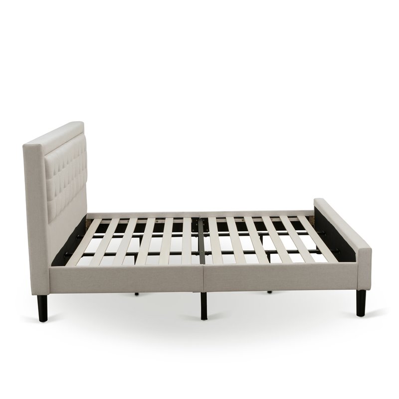 East West Furniture Fannin Wood and Linen Fabric King Size Bed in Mist Beige