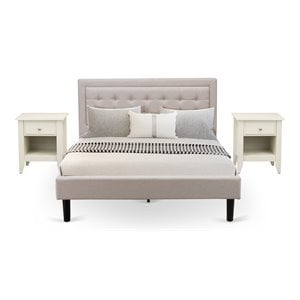 East West Furniture 3-piece Wood Fannin Queen Bedroom Set in Mist Beige/Walnut