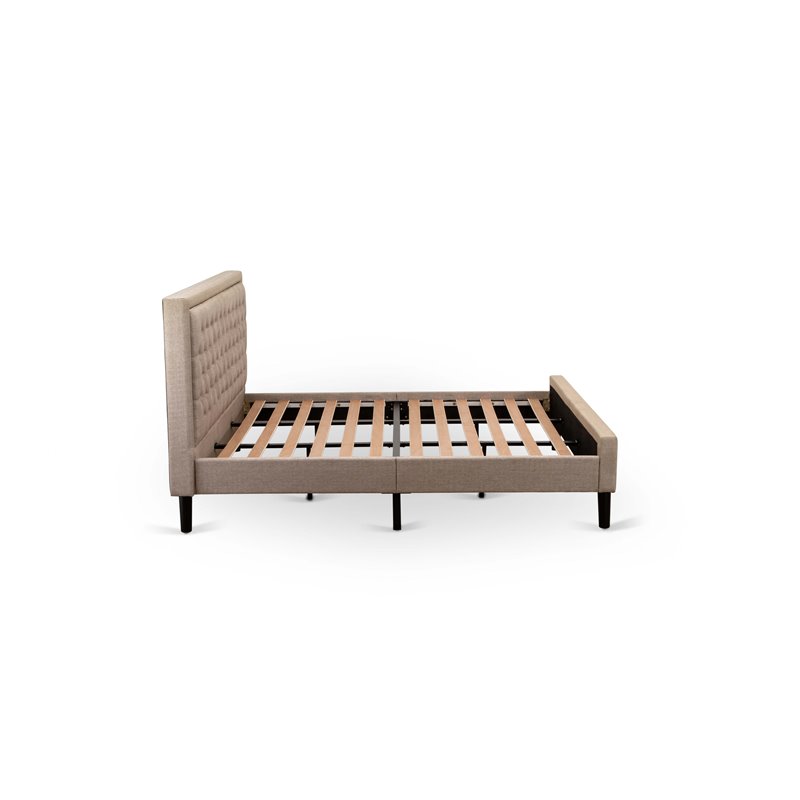 East West Furniture Kendall Wood and Linen Fabric King Size Bed in Khaki Brown