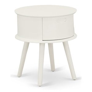 East West Furniture Gordon 19&quot Round Wood Nightstand with Drawer in White