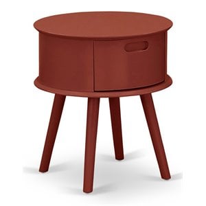 East West Furniture Gordon 19&quot Round Wood Nightstand with Drawer in Burgundy Red