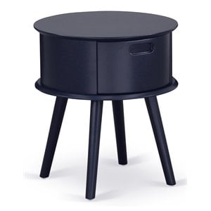 East West Furniture Gordon 19&quot Round Wood Nightstand with Drawer in Navy Blue