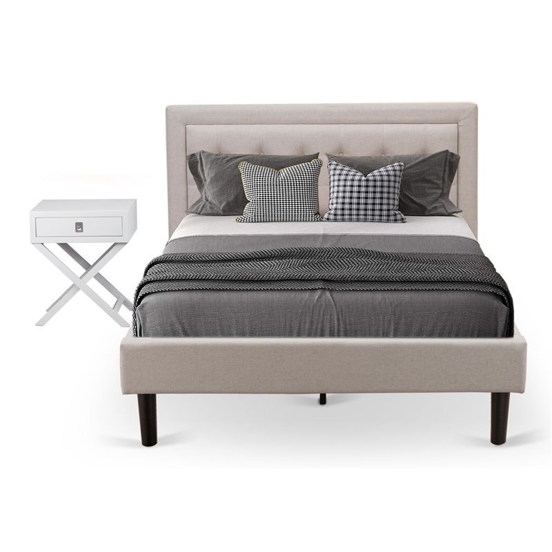 East West Furniture 2-piece Wood Fannin Bedroom Set in Mist Beige/White