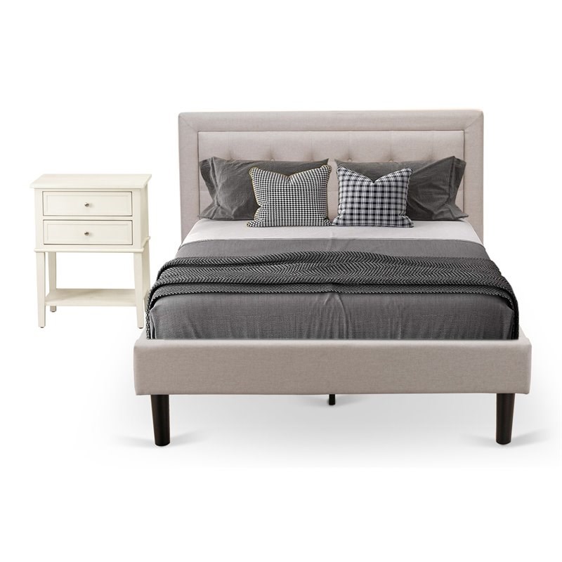 East West Furniture 2-piece Wood Platform Full Bedroom Set in Mist Beige/Cream