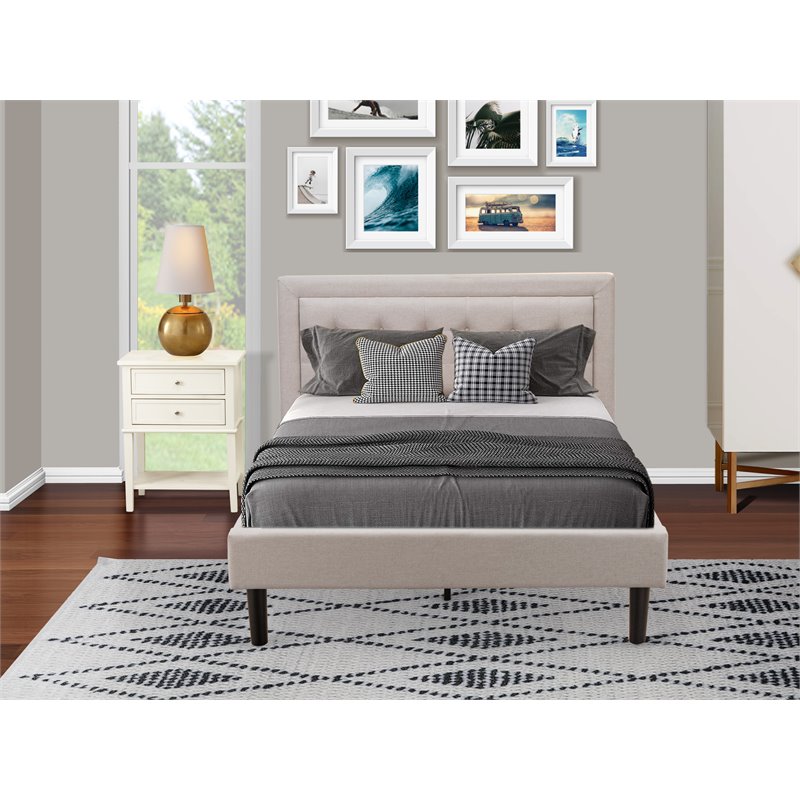 East West Furniture 2-piece Wood Fannin King Bedroom Set in Mist Beige/Cream