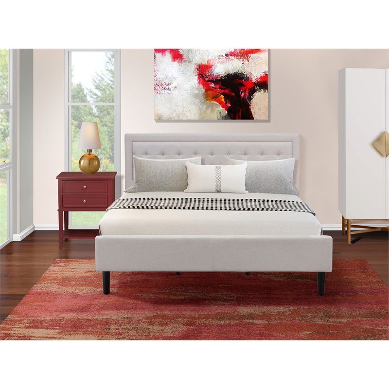 East West Furniture 2-piece Wood Fannin Bedroom Set in Beige/Burgundy