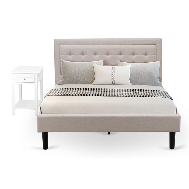 East West Furniture 2-piece Wood Fannin Queen Bedroom Set in Mist Beige/Jacobean