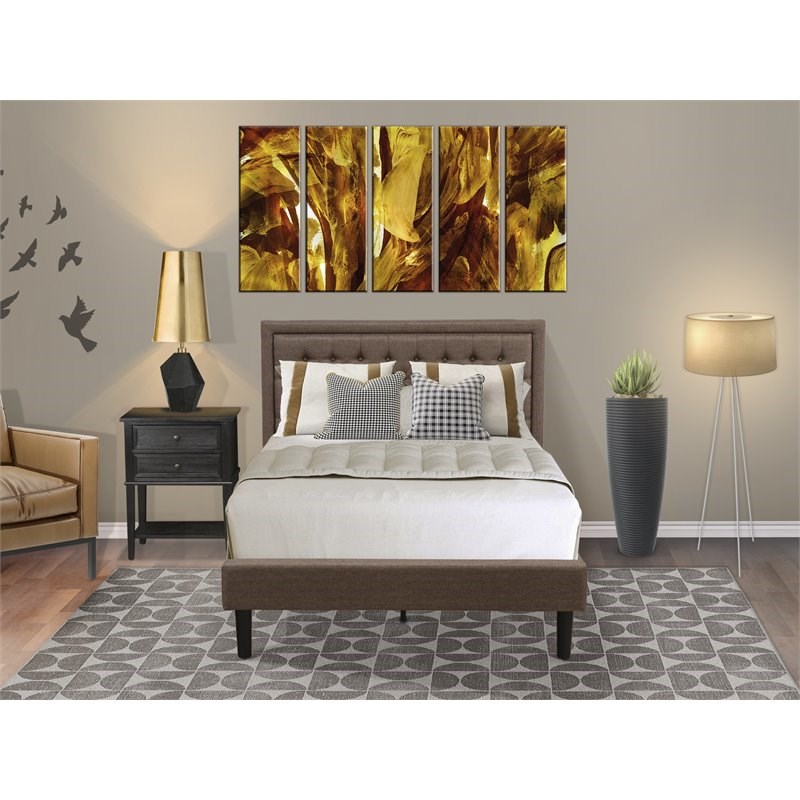 East West Furniture 2-piece Wood Bedroom Set in Brown/Wire Brushed Black