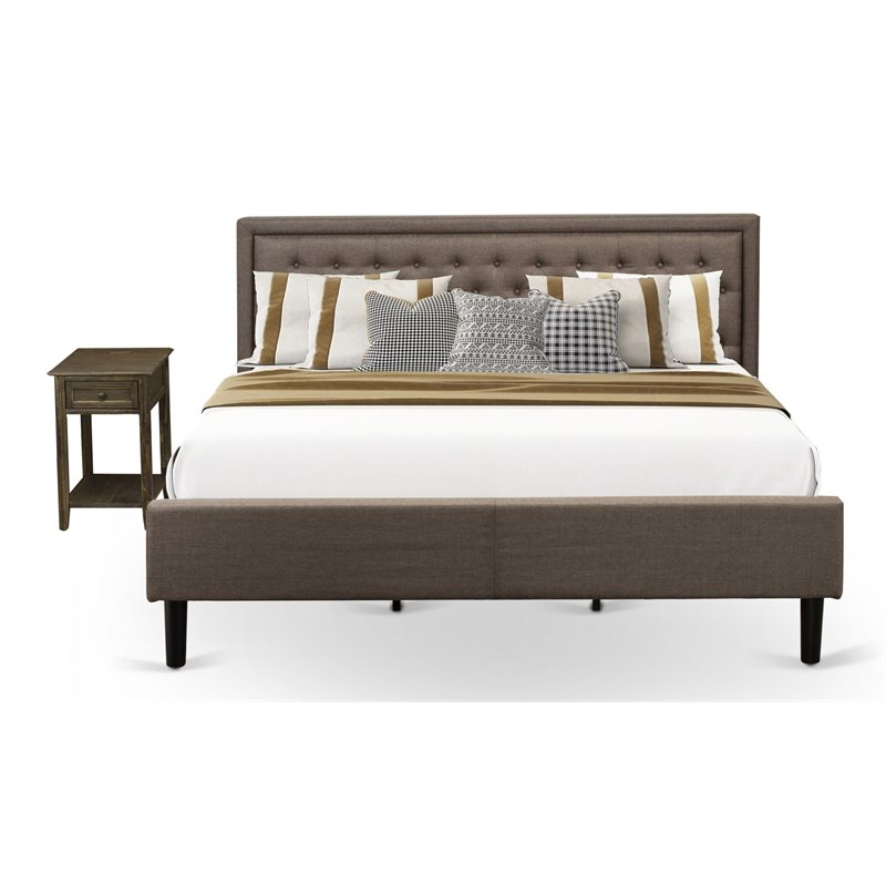 East West Furniture 2-piece Wood King Bedroom Set in Brown/Distressed Jacobean