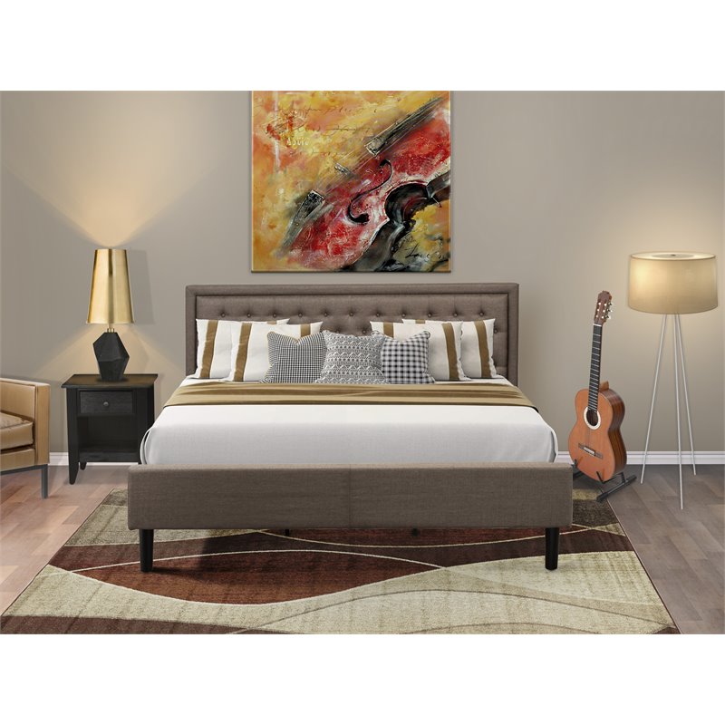 East West Furniture 2-piece Wood King Bedroom Set in Brown/Brushed Black