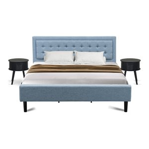 East West Furniture 3-piece Wood King Bedroom Set in Navy Blue/Denim Blue