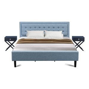 East West Furniture 3-piece Wood Platform Bedroom Set in Denim Blue/Navy Blue